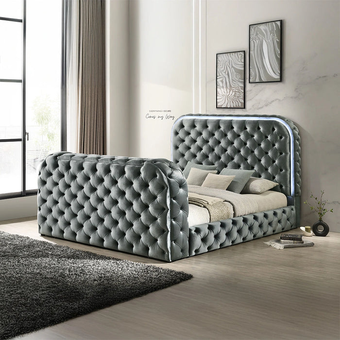 Eastern King Bed w/LED, Fireplace & TV Stand