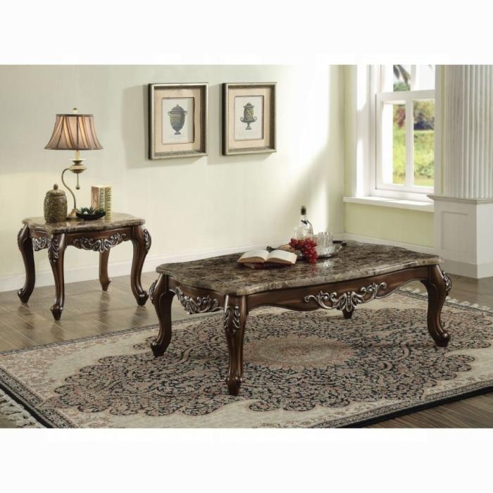 Latisha Marble & Antique Oak Coffee Table - 3 Bros Warehouse