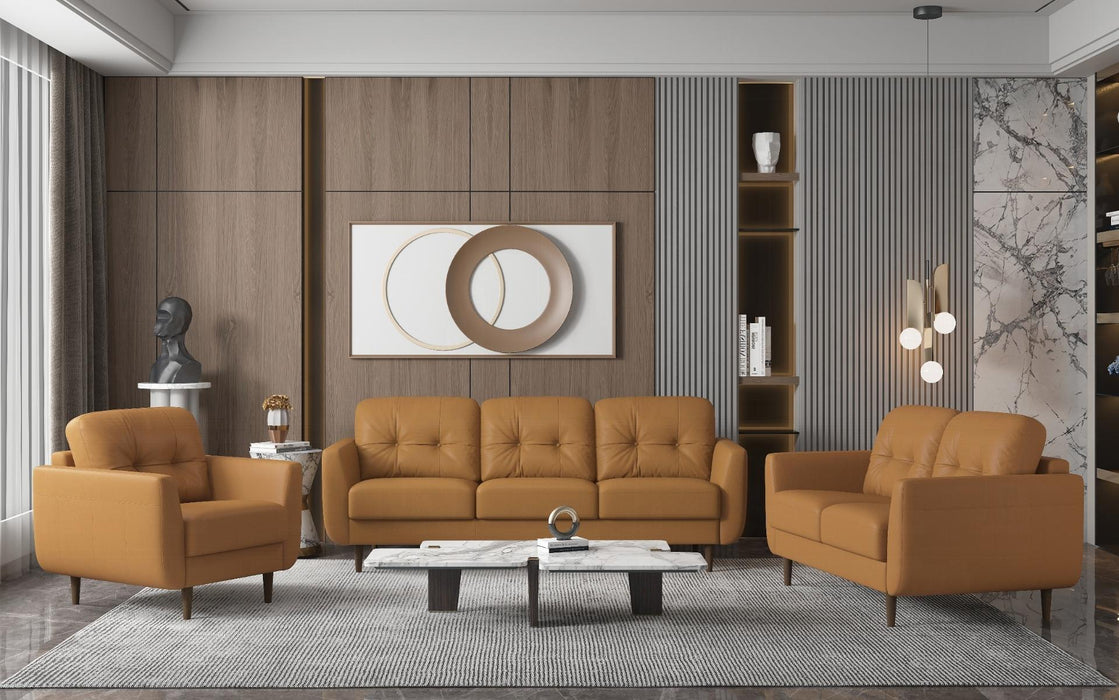 Radwan Camel Leather Sofa - 3 Bros Warehouse