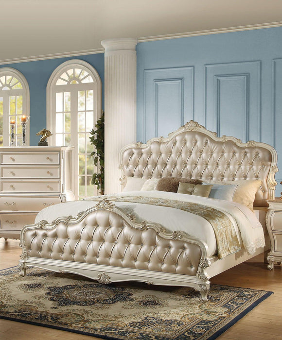 Acme Chantelle California King Bed with Button Tufted Panels in Pearl White 23534CK - 3 Bros Warehouse