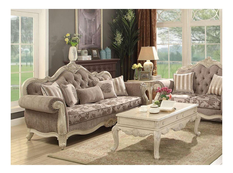 Acme Ragenardus Sofa with 5 Pillows in Gray Fabric & Antique White 56020 image