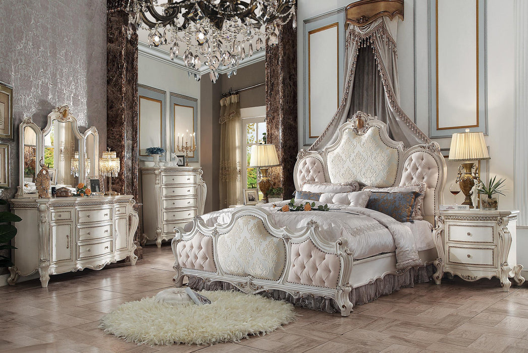 Picardy Fabric & Antique Pearl Queen Bed - 3 Bros Warehouse