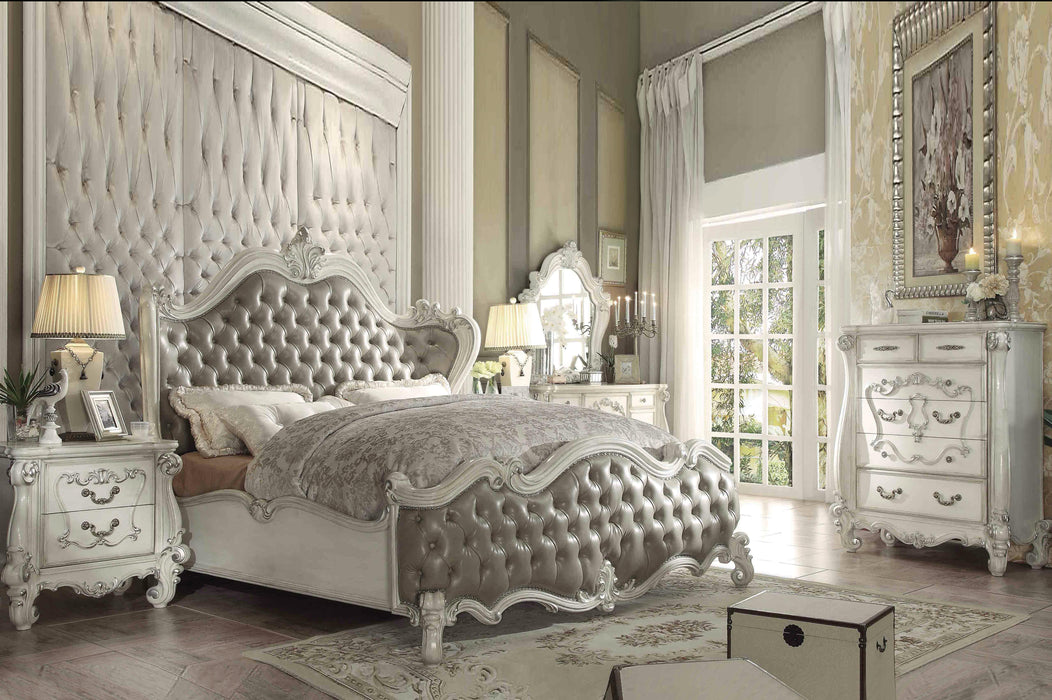 Versailles Vintage Gray PU & Bone White Queen Bed - 3 Bros Warehouse
