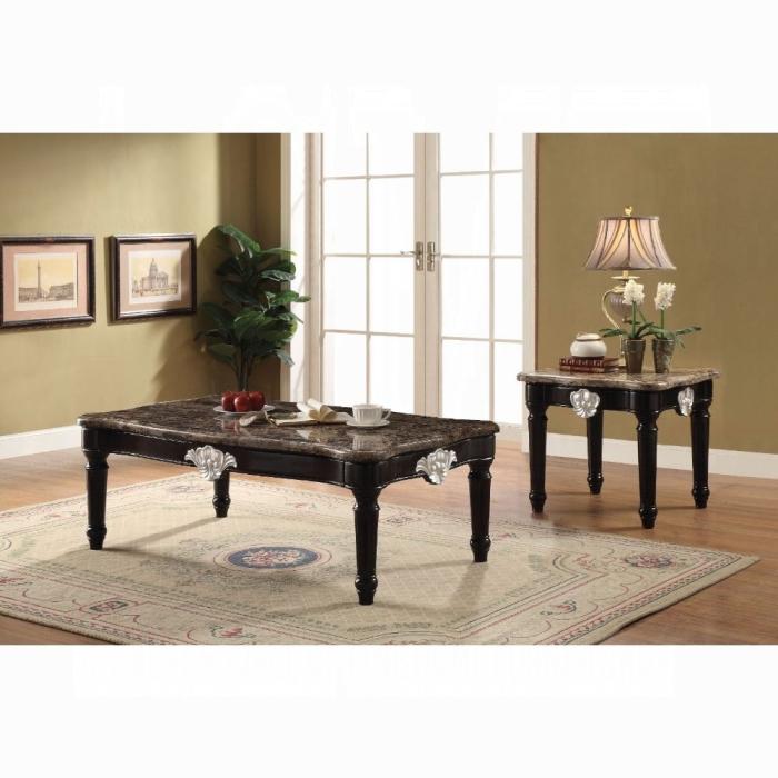 Ernestine Marble & Black Coffee Table - 3 Bros Warehouse