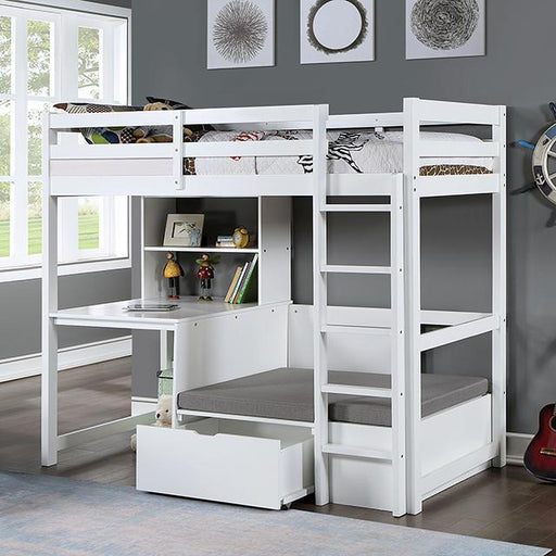 CALLISTUS Twin Workstation Loft Bed, White & Gray