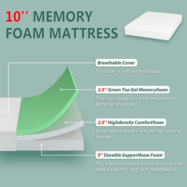 Forsythia 10" Full Green Tea Gel Memory Foam - 3 Bros Warehouse