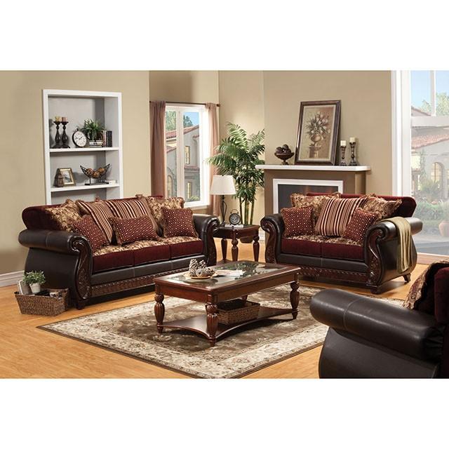 Franklin Burgundy/Espresso Sofa, Burgundy - 3 Bros Warehouse