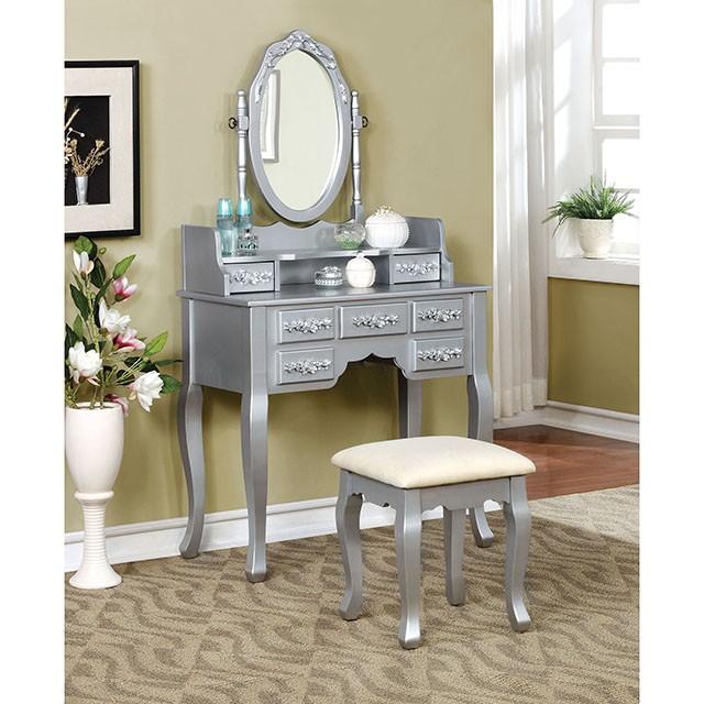 Harriet Silver Vanity w/ Stool - 3 Bros Warehouse