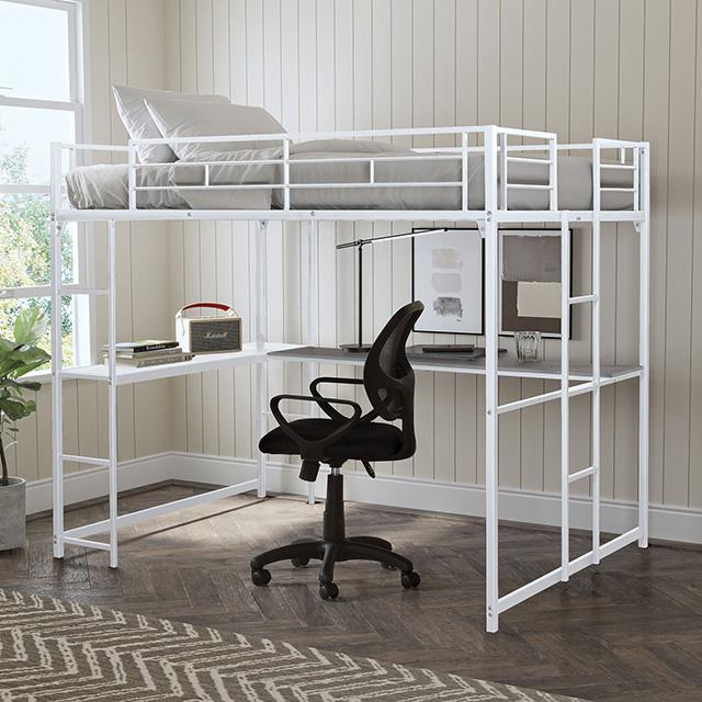 Cybill Full Loft Bed White, Silver, & Black - 3 Bros Warehouse