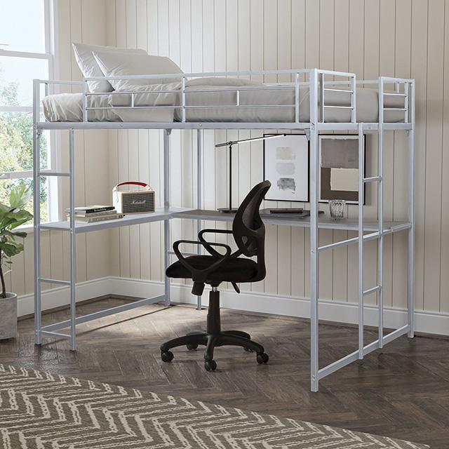 Cybill Full Loft Bed White, Silver, & Black - 3 Bros Warehouse