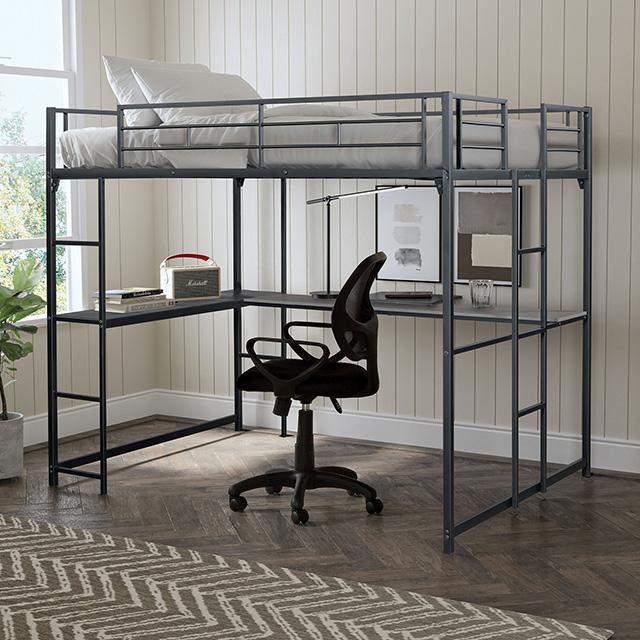Cybill Full Loft Bed White, Silver, & Black - 3 Bros Warehouse