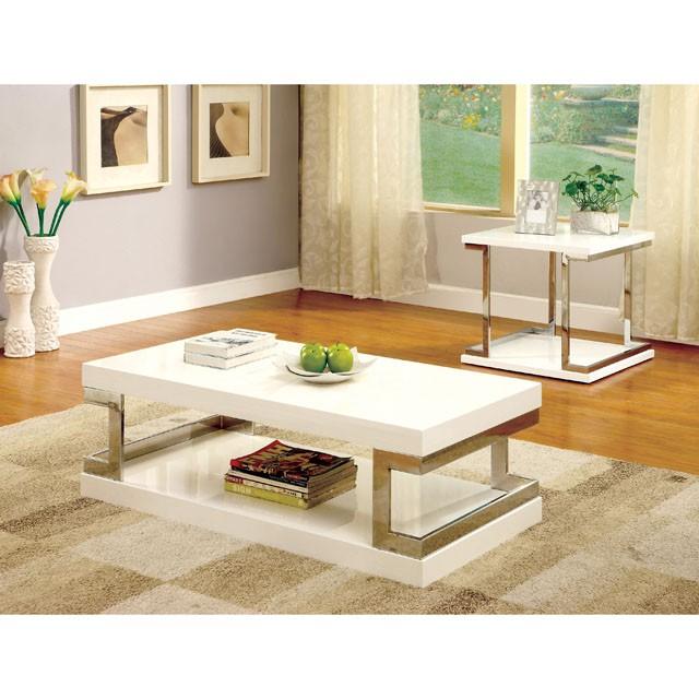MEDA White/Chrome End Table, White - 3 Bros Warehouse