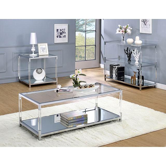 Ludvig Chrome/Clear Sofa Table - 3 Bros Warehouse