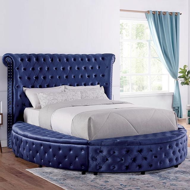 SANSOM E.King & Queen Bed, Black, Blue, & Grey
