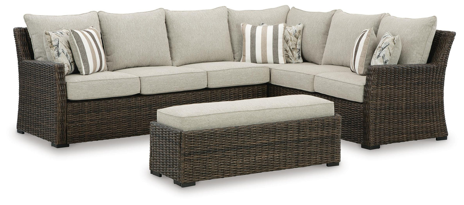 Brook Ranch Outdoor Sofa Sectional/Bench with Cushion (Set of 3) - 3 Bros Warehouse