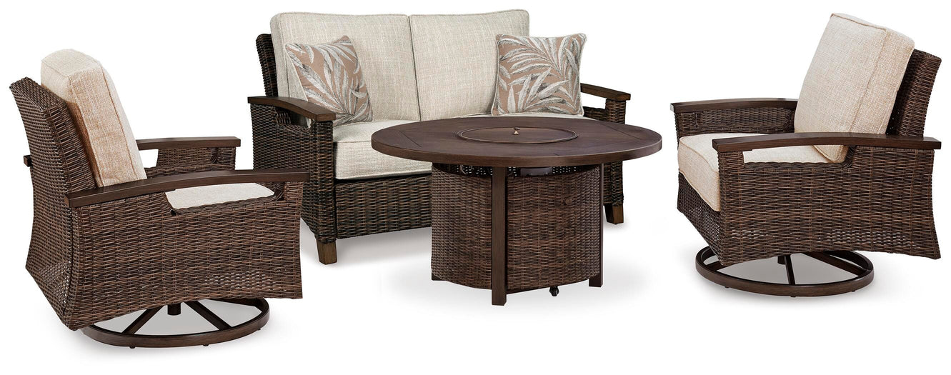 Paradise Trail Outdoor Loveseat, Lounge Chairs and Fire Pit Table - 3 Bros Warehouse