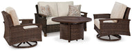Paradise Trail Outdoor Loveseat, Lounge Chairs and Fire Pit Table - 3 Bros Warehouse