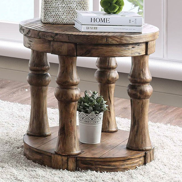 Mika Antique Oak End Table - 3 Bros Warehouse