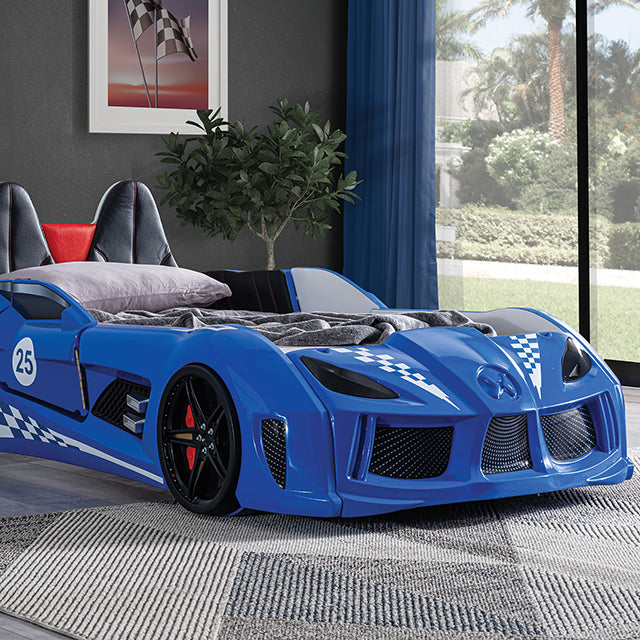 Trackster Bed White, Red,, Black, & Blue