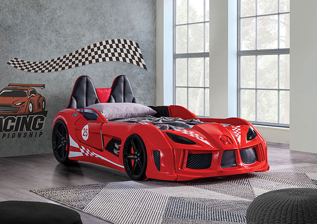 Trackster Bed White, Red,, Black, & Blue