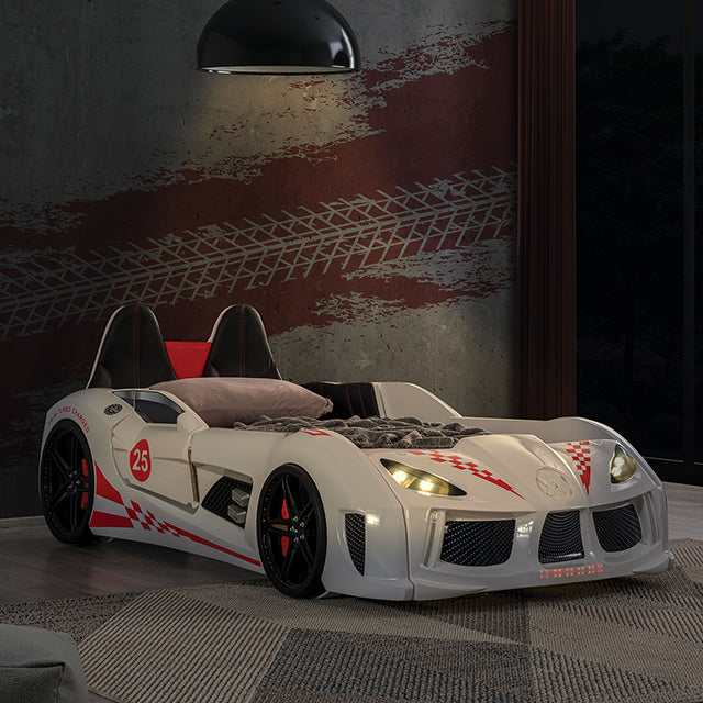 Trackster Bed White, Red,, Black, & Blue